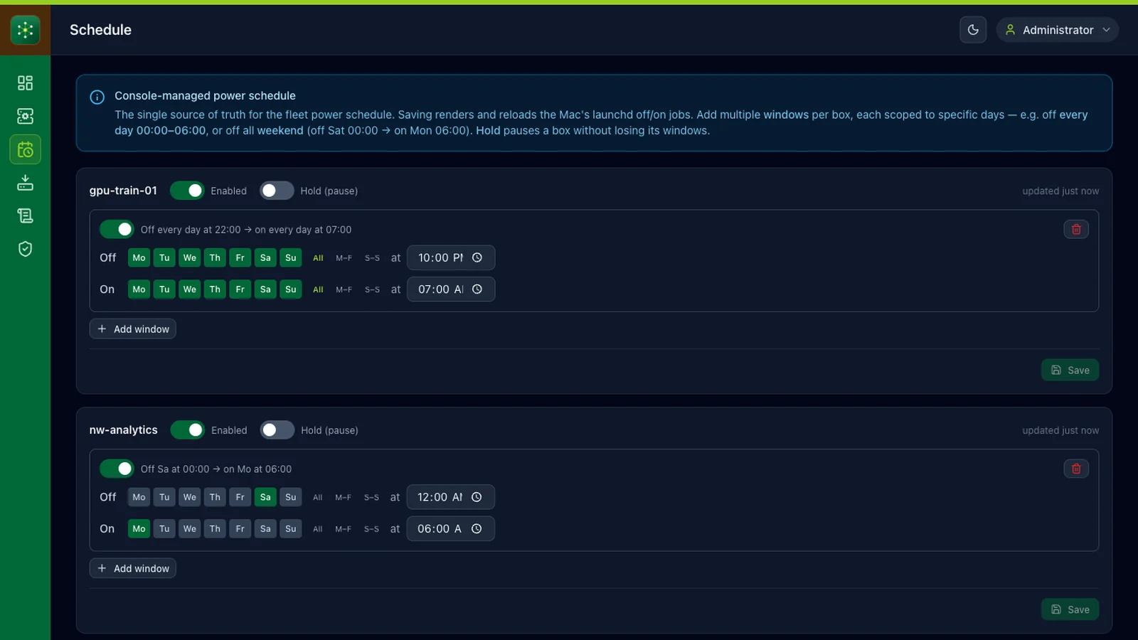 GT Cloud Console scheduling view for planned operations across the fleet
