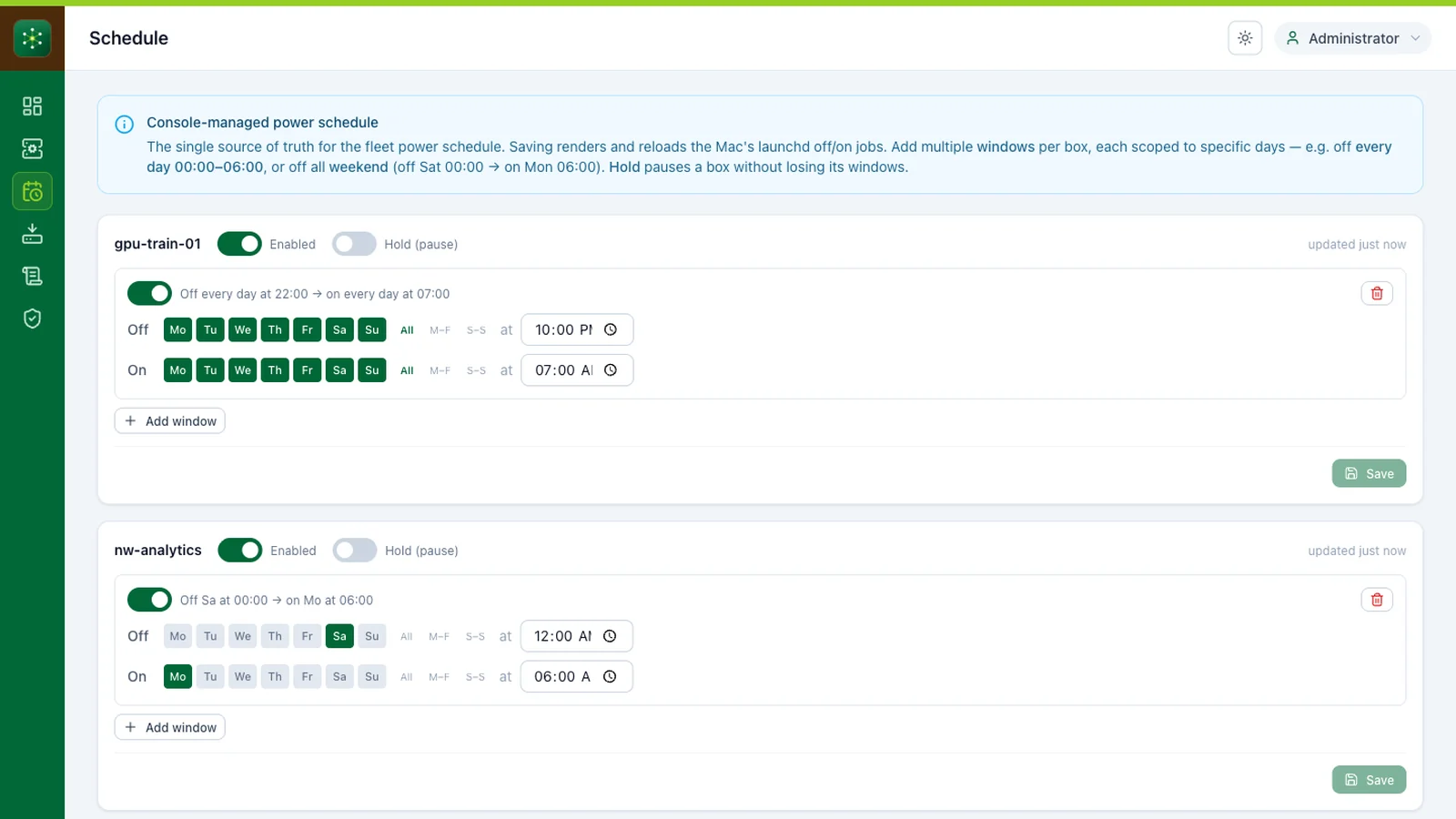 GT Cloud Console scheduling view for planned operations across the fleet
